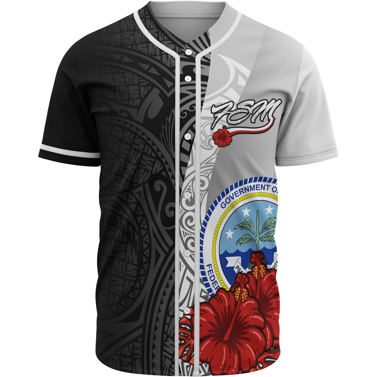Federated States Of Micronesia Polynesian Baseball Shirt - Coat Of Arm With Hibiscus White Unisex While - Polynesian Pride