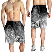 Yap Men's Shorts - Humpback Whale with Tropical Flowers (White) - Polynesian Pride