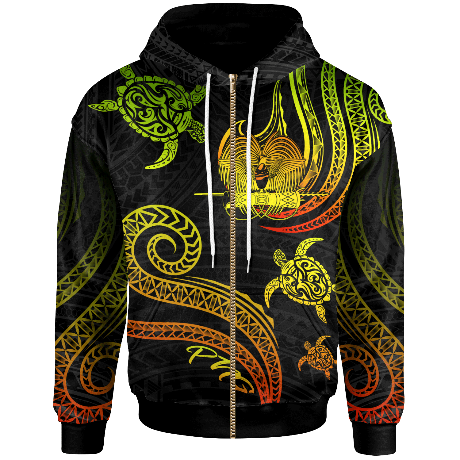 Papua New Guinea Zip Hoodie Polynesian Turtle With Pattern Reggae Unisex Reggae - Polynesian Pride