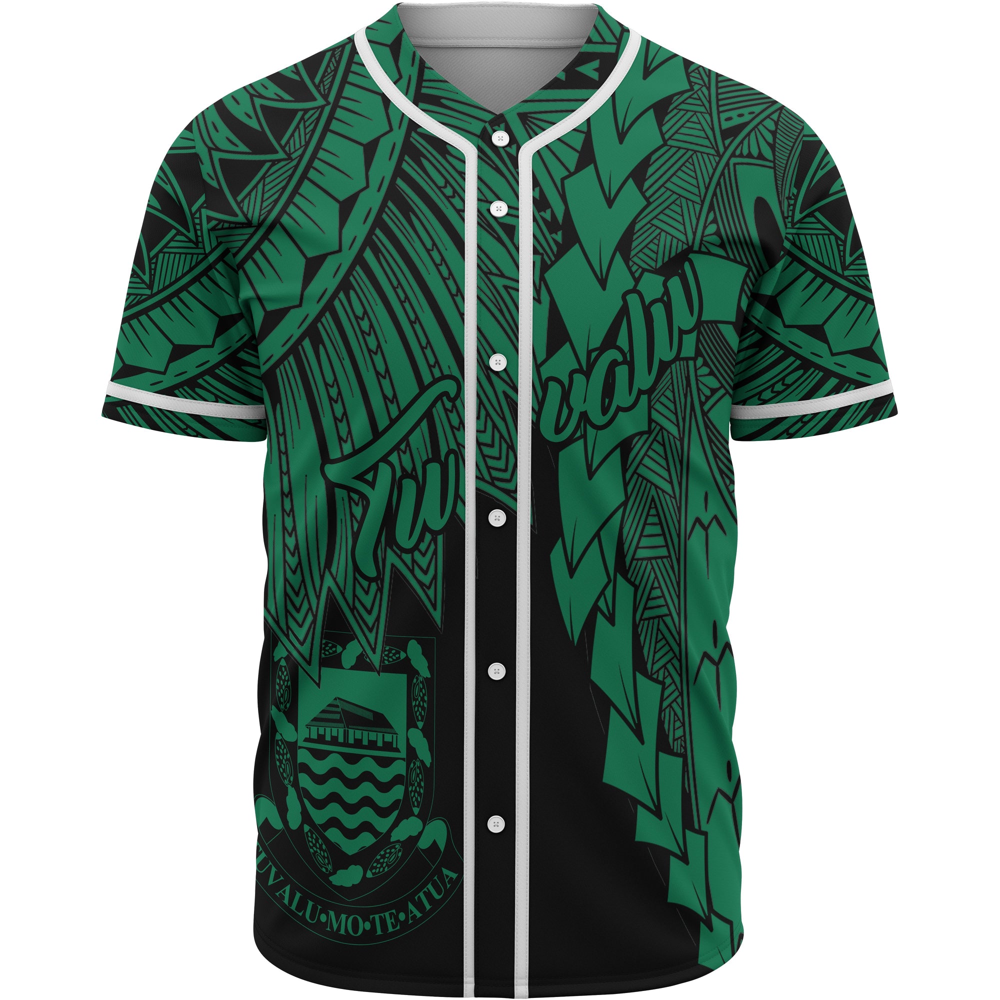 Tuvalu Polynesian Baseball Shirt - Tribal Wave Tattoo Green Unisex Green - Polynesian Pride