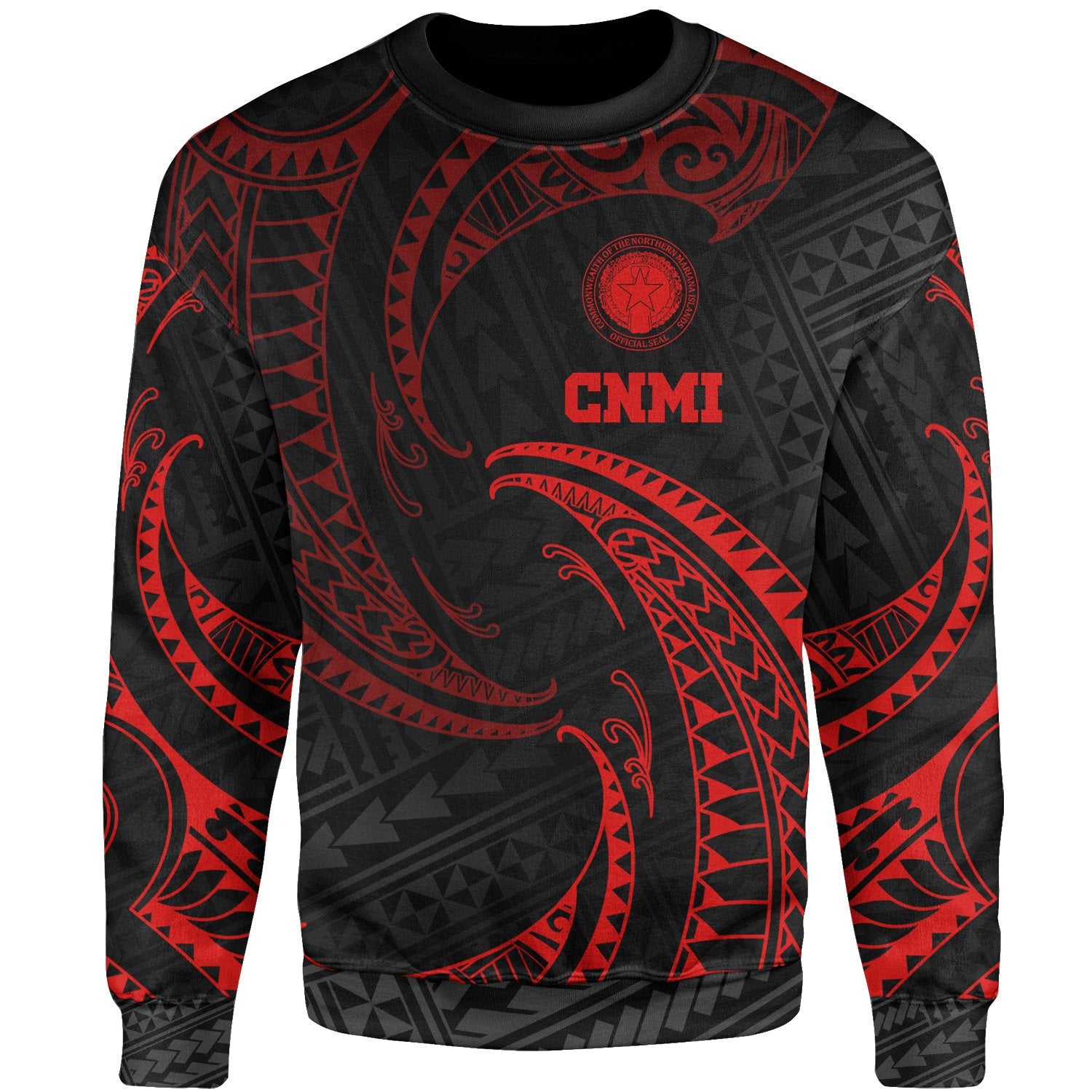 Northern Mariana Islands Polynesian Sweater - Red Tribal Wave Unisex Red - Polynesian Pride