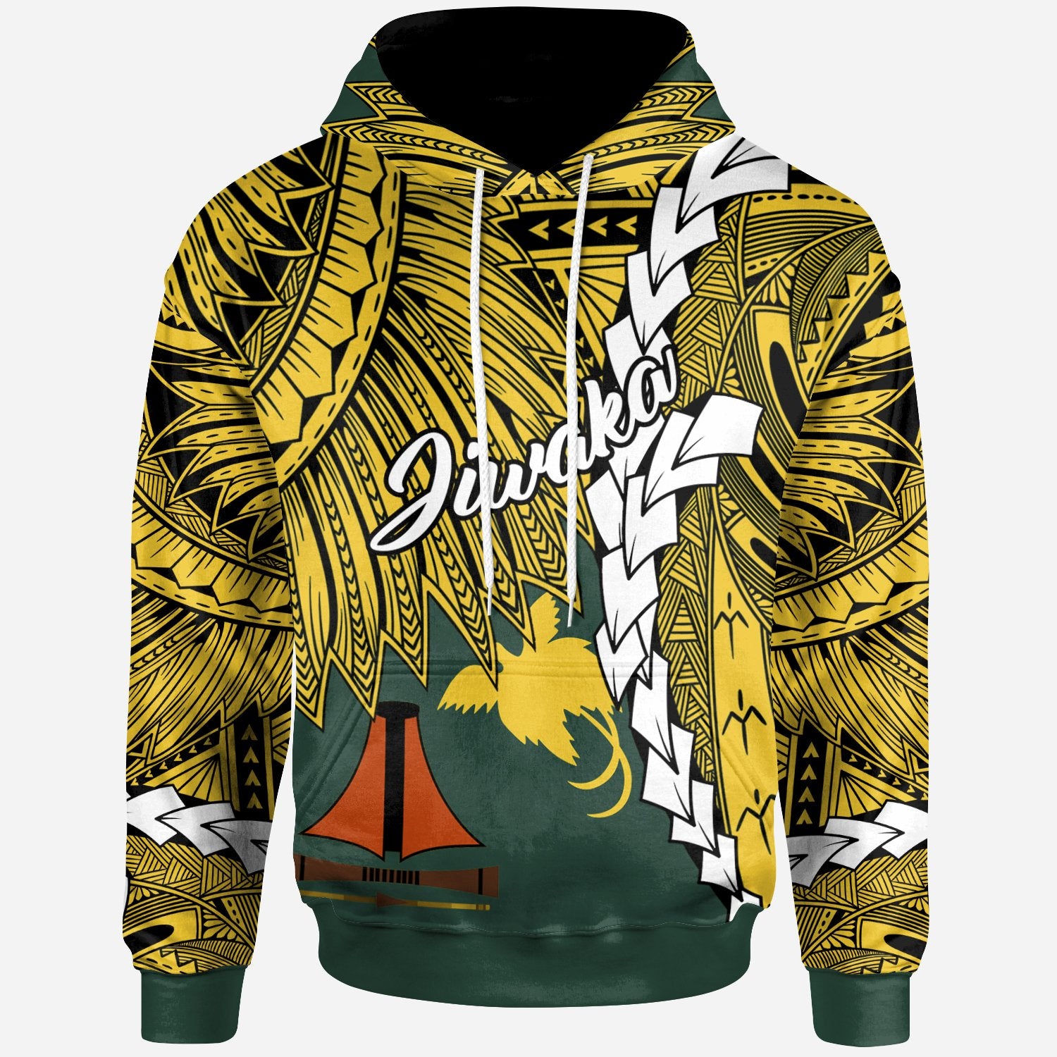 Papua New Guinea Jiwaka Province Polynesian Hoodie Tribal Wave Tattoo Unisex Yellow - Polynesian Pride