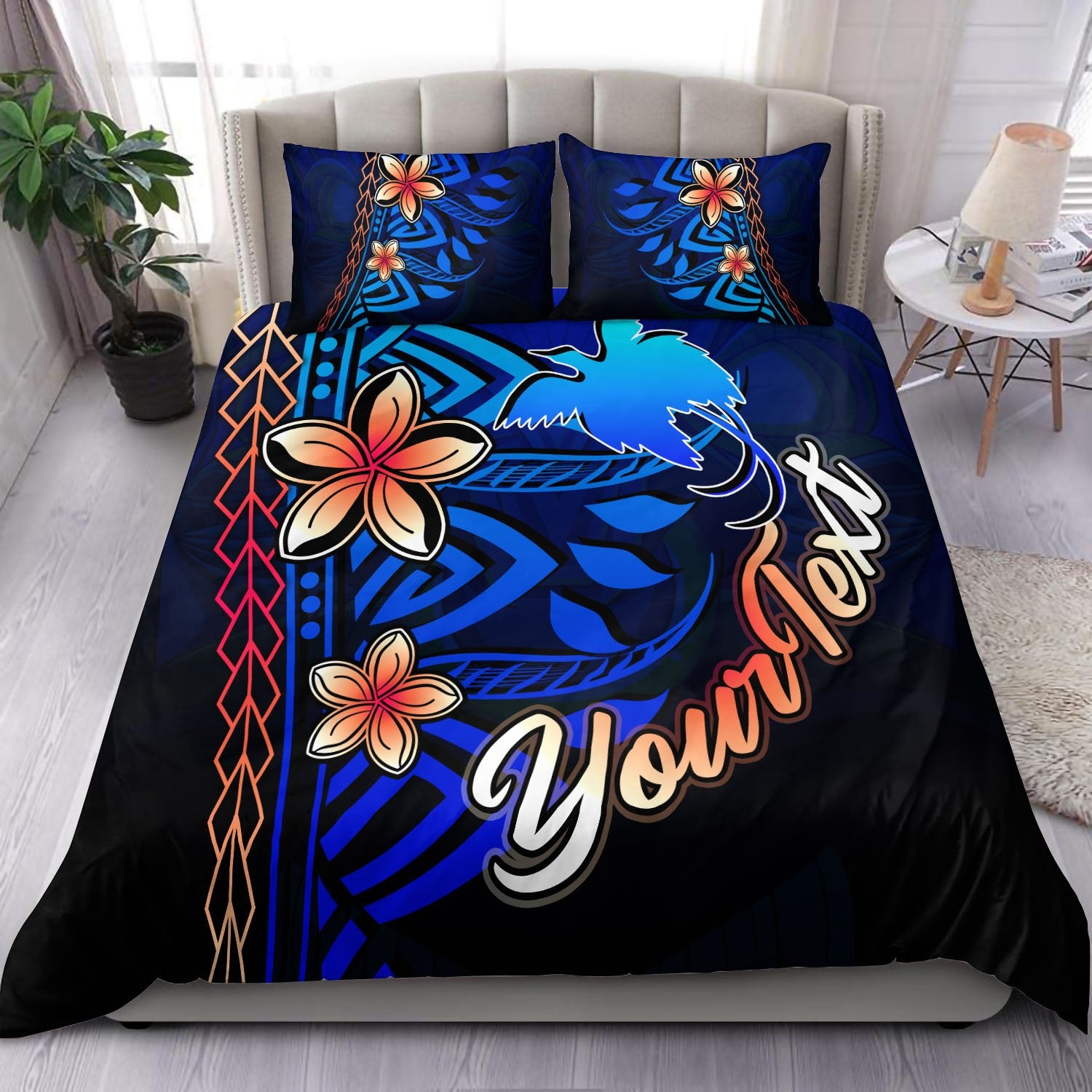 Papua New Guinea Custom Personalised Bedding Set - Vintage Tribal Mountain Blue - Polynesian Pride