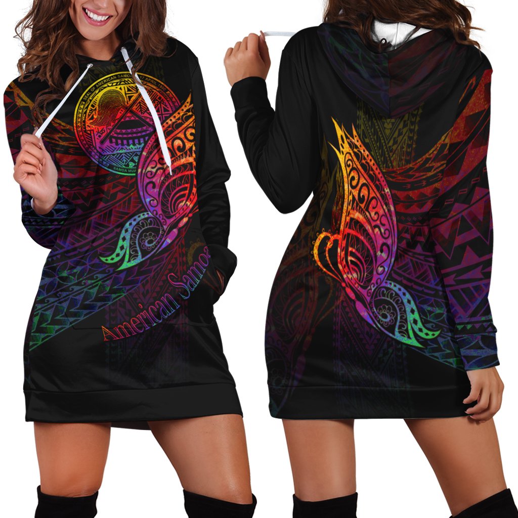 American Samoa Hoodie Dress - Butterfly Polynesian Style Black - Polynesian Pride