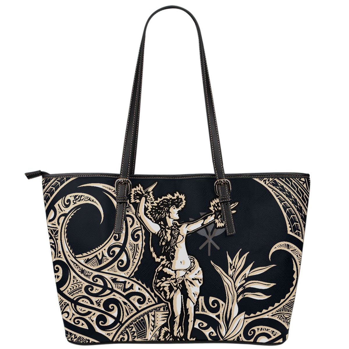 Polynesian Hawaii Leather Tote Bag - Hula Girl White White - Polynesian Pride