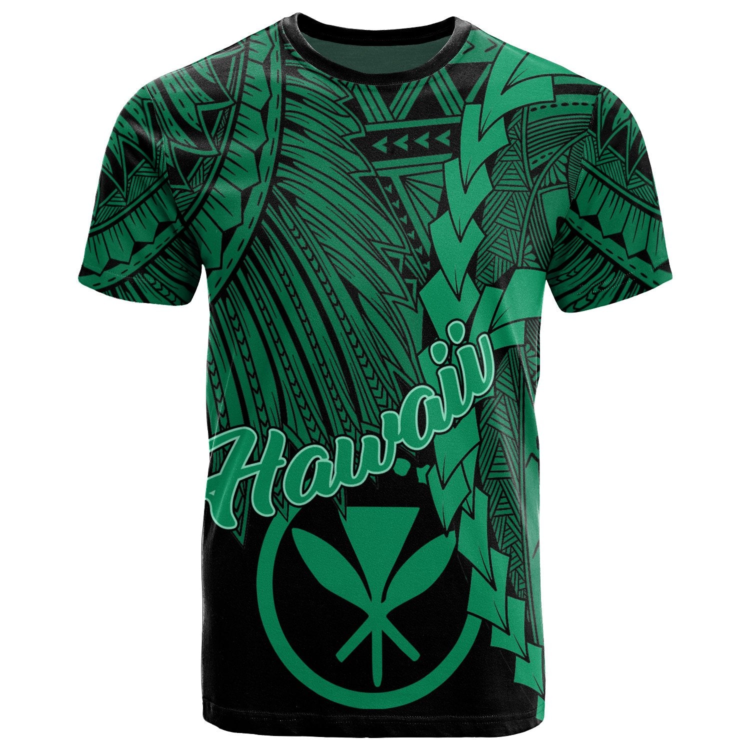 Hawaii Polynesian T Shirt Tribal Wave Tattoo Green Unisex Green - Polynesian Pride