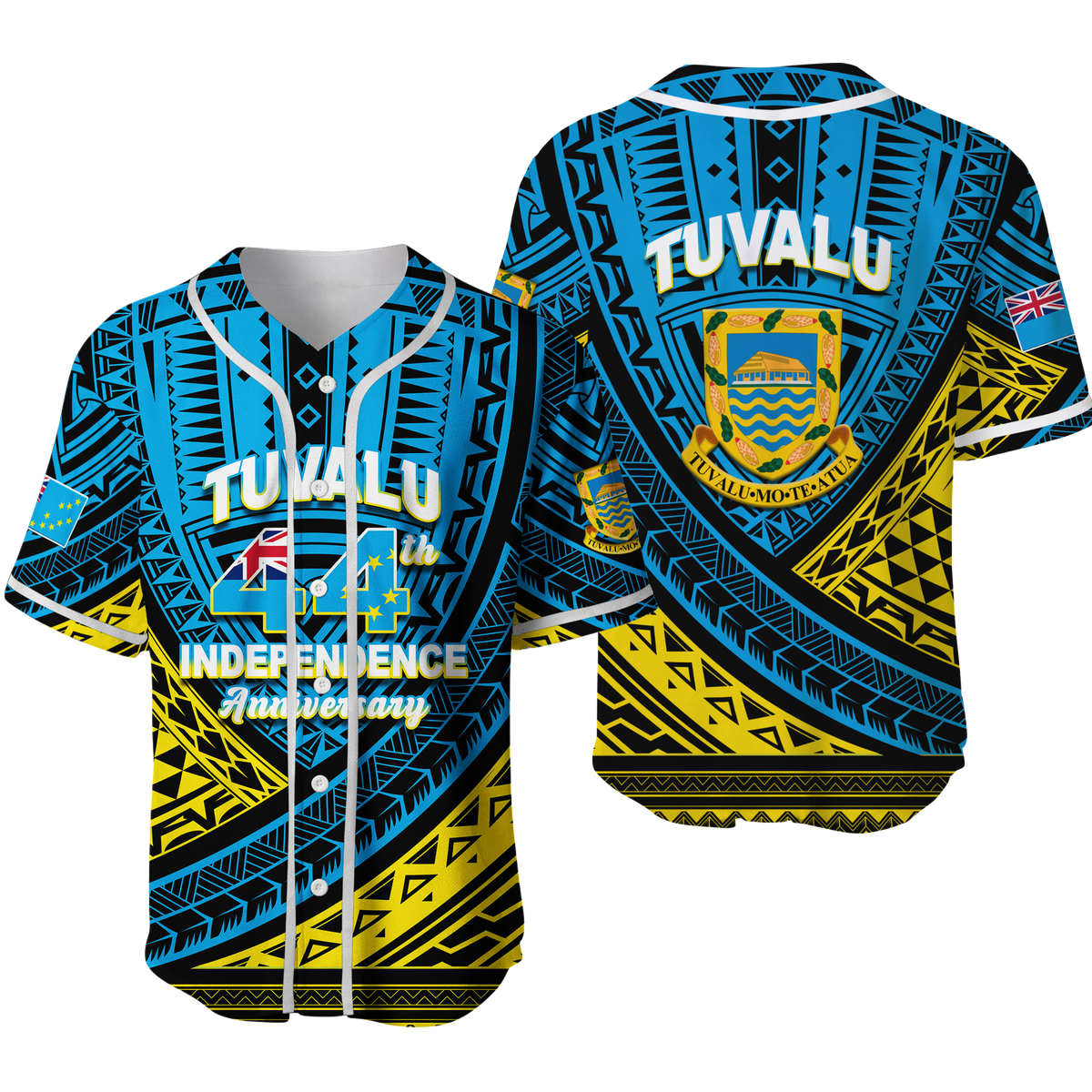 Tuvalu Baseball Jersey 44th Independence Anniversary - Tribal Pattern - LT12 Unisex Blue - Polynesian Pride