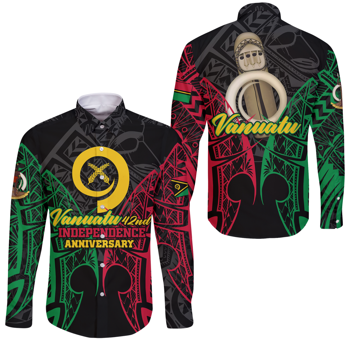 Vanuatu 42nd Independence Anniversary Pride Long Sleeve Button Shirt - LT12 Unisex Black - Polynesian Pride