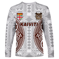 Fiji Kaiviti Tapa Pattern Long Sleeve Shirt - LT12 Unisex White - Polynesian Pride