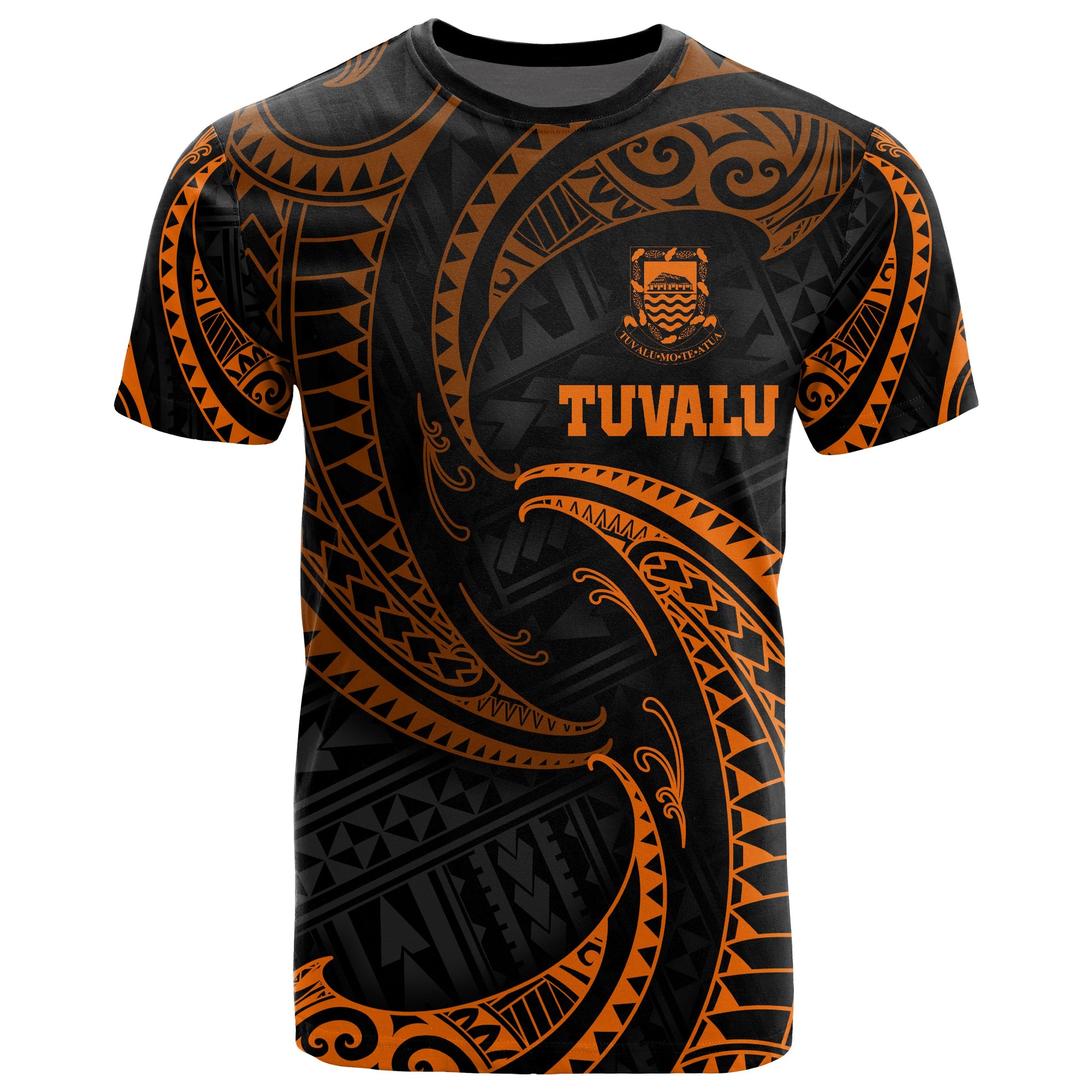 Tuvalu Polynesian All Over T Shirt Orange Tribal Wave Unisex Orange - Polynesian Pride