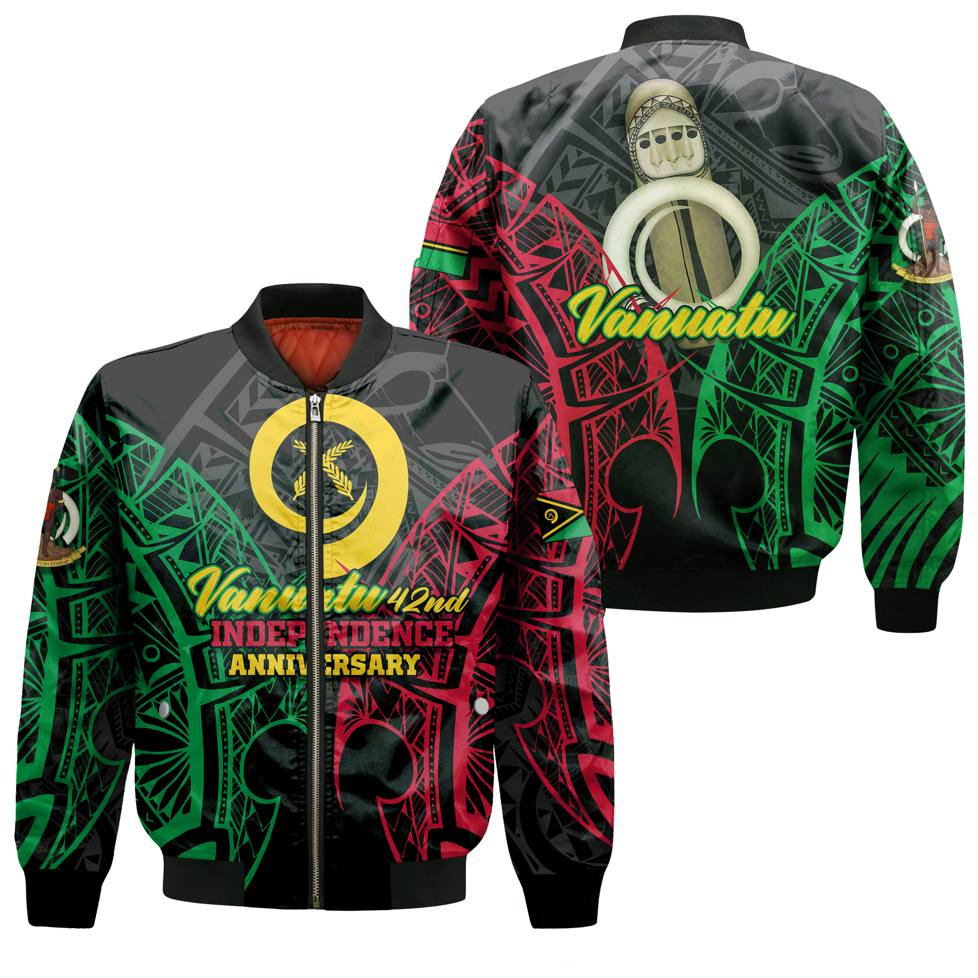 Vanuatu 42nd Independence Anniversary Pride Bomber Jacket - LT12 Bomber Jacket Black - Polynesian Pride