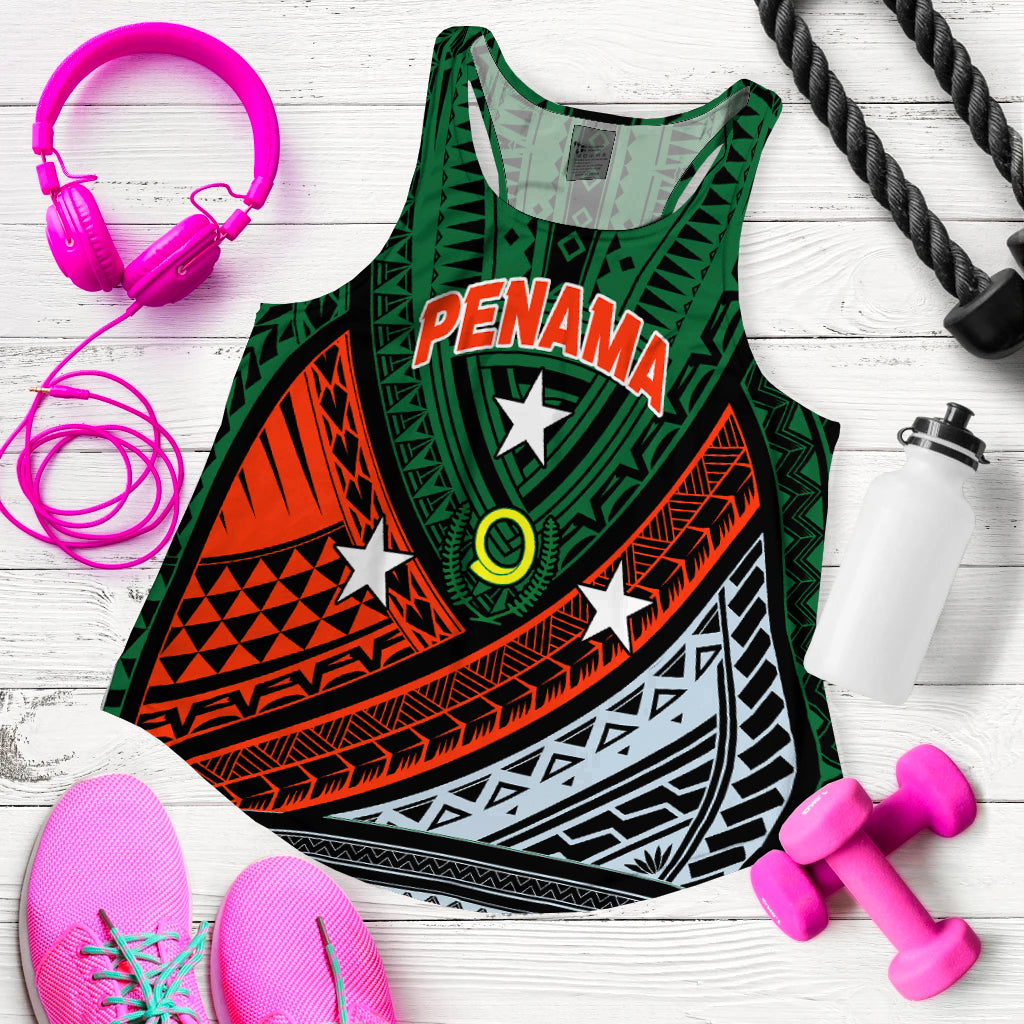 (Custom Personalised) Vanuatu Penama Province Tribal Pattern Women Tank Top - LT12 Women Green - Polynesian Pride