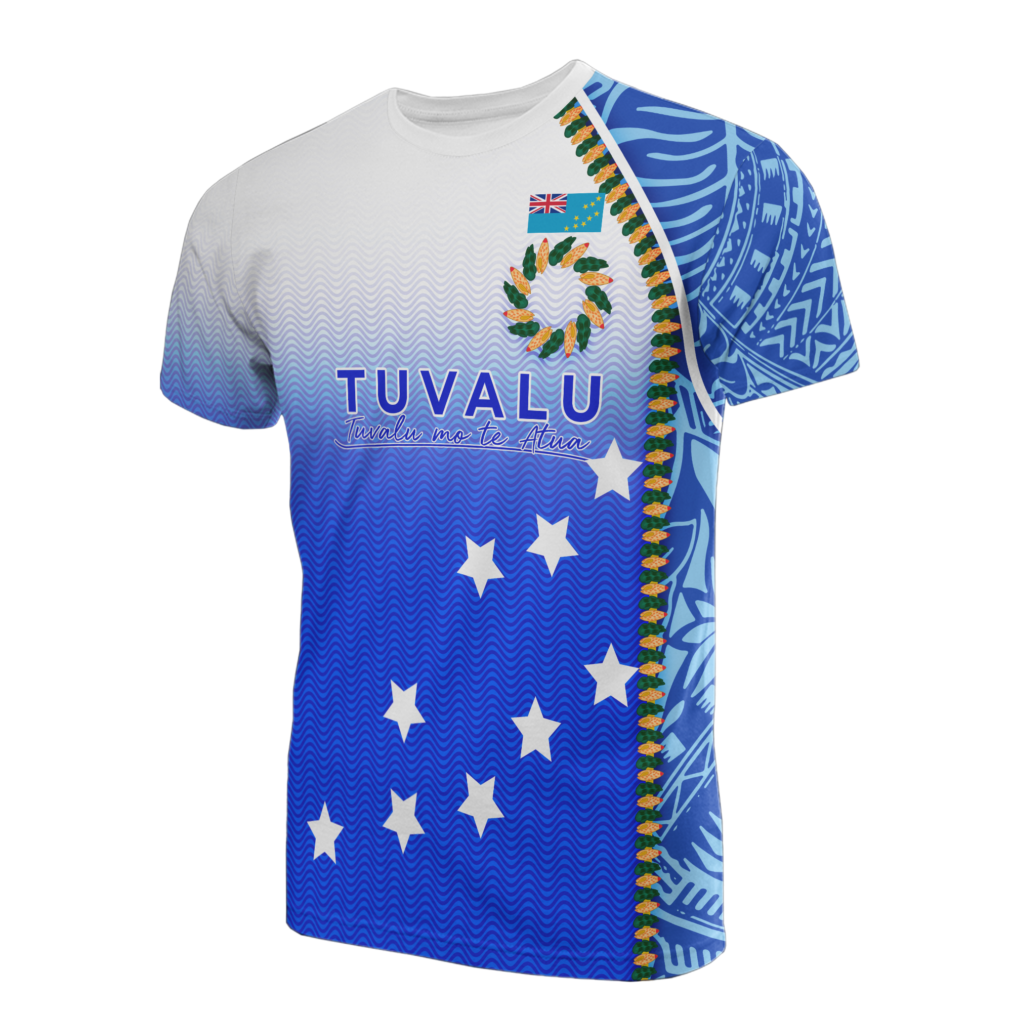 Tuvalu All Over Print T Shirt Tuvaluan Flag Ocean Waves Unisex Blue - Polynesian Pride