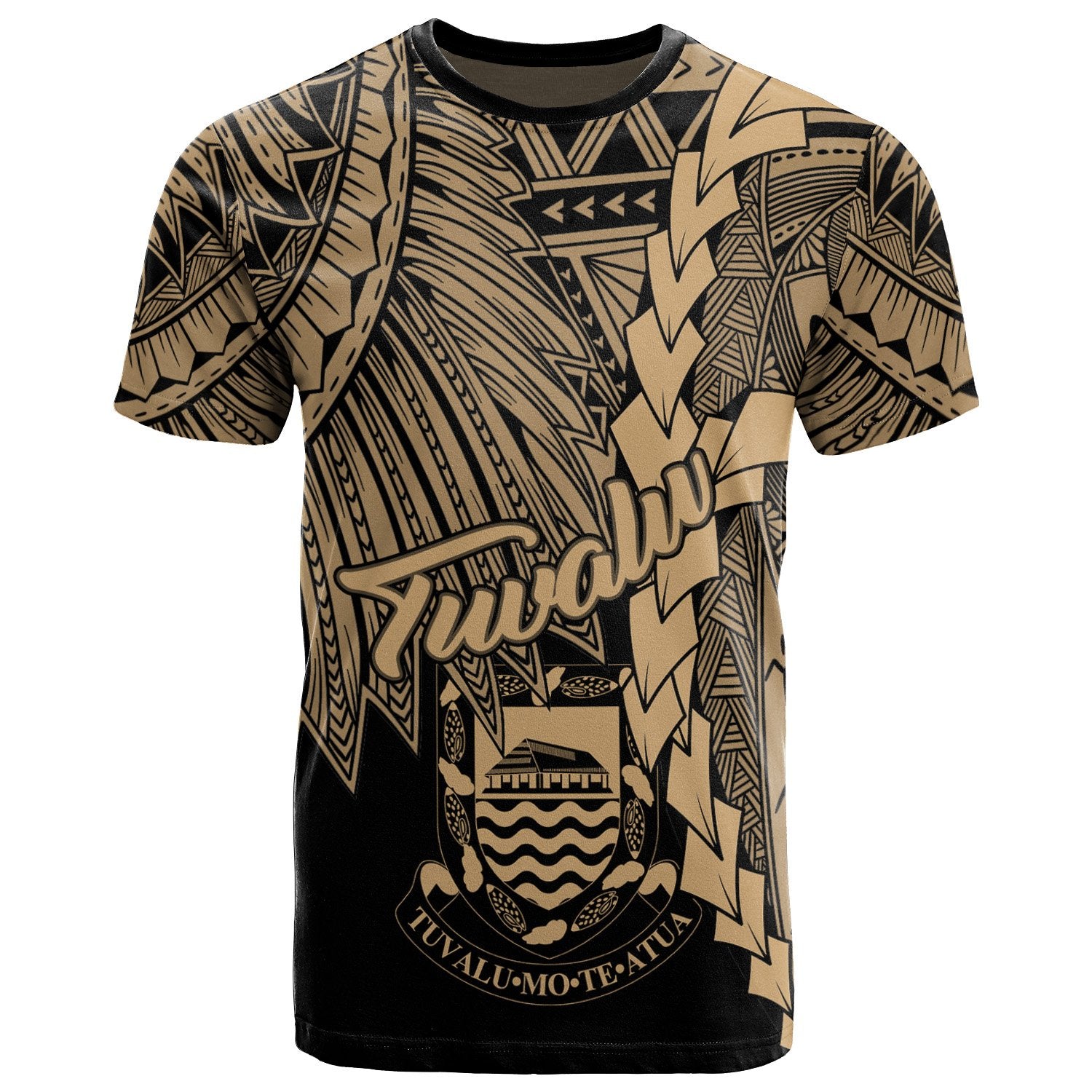 Tuvalu Polynesian T Shirt Tribal Wave Tattoo Gold Unisex Gold - Polynesian Pride