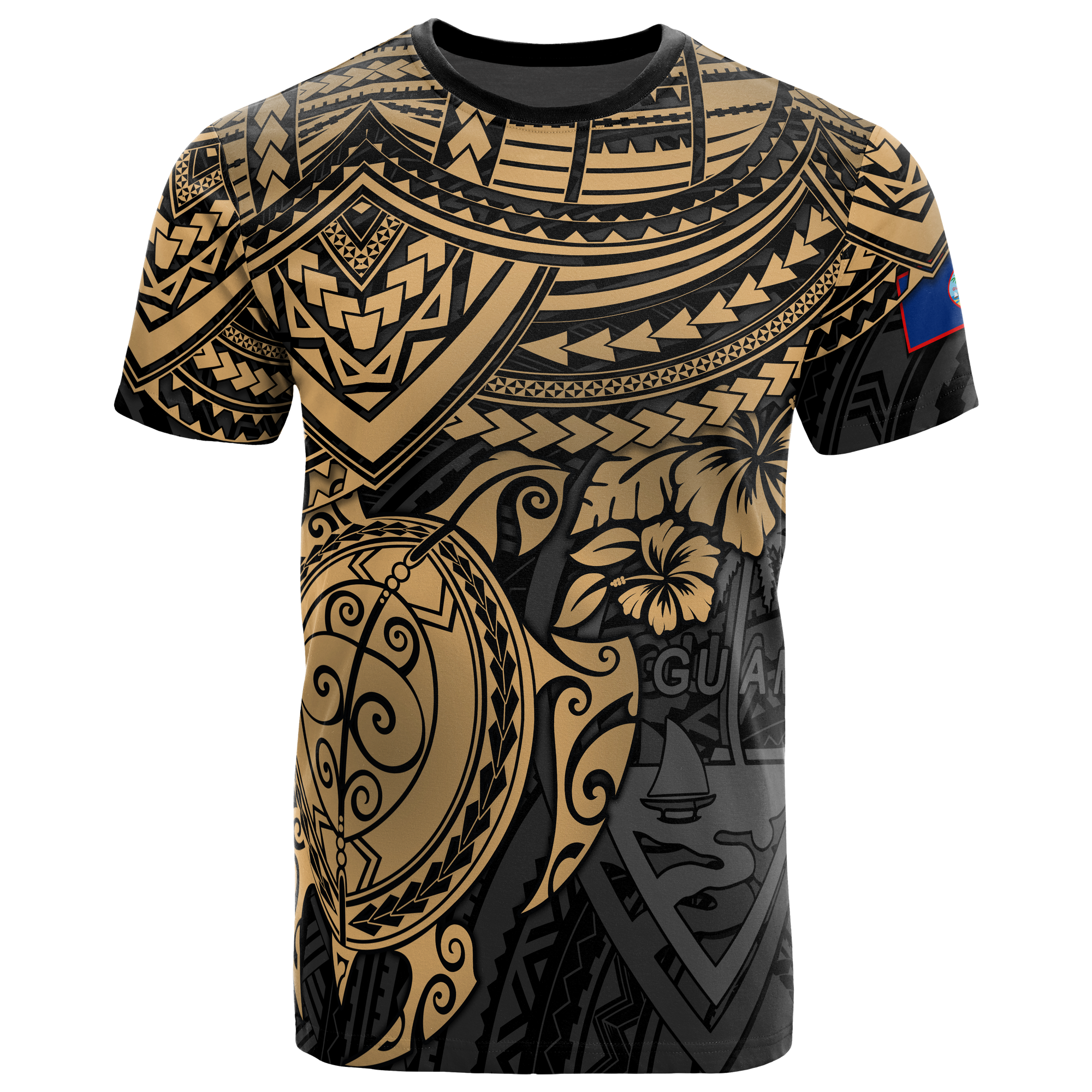 Guam T Shirt Guam Flag Polynesian Golden Turtle Hibiscus Unisex BROWN - Polynesian Pride