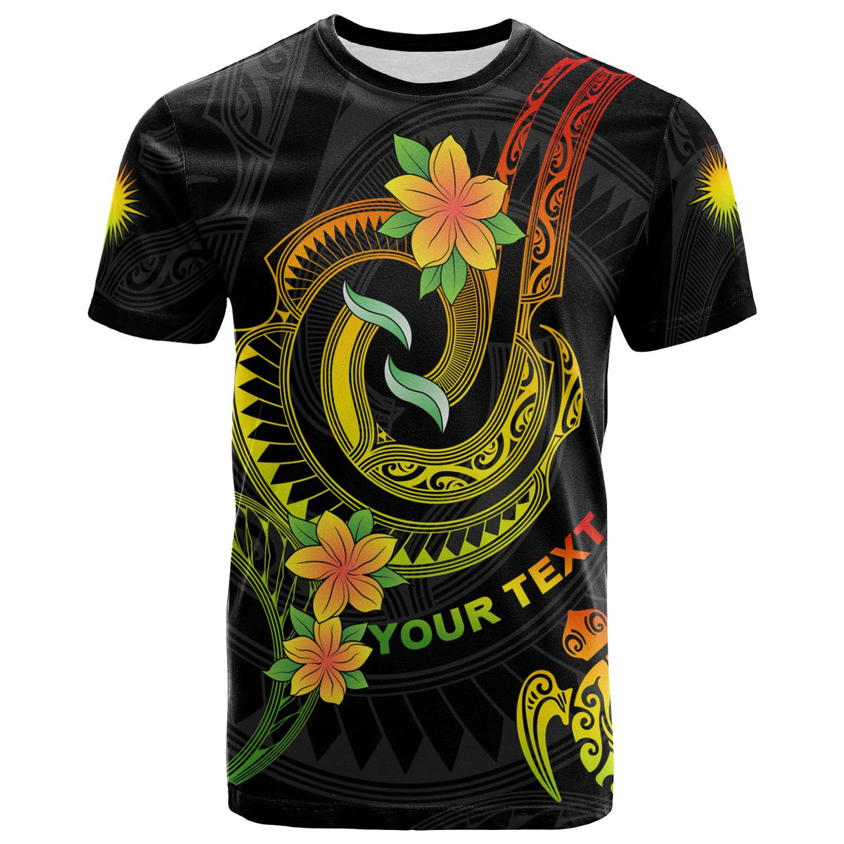 Marshall Islands Custom T Shirt Reggae Plumeria Flowers with Spiral Patterns Unisex Art - Polynesian Pride