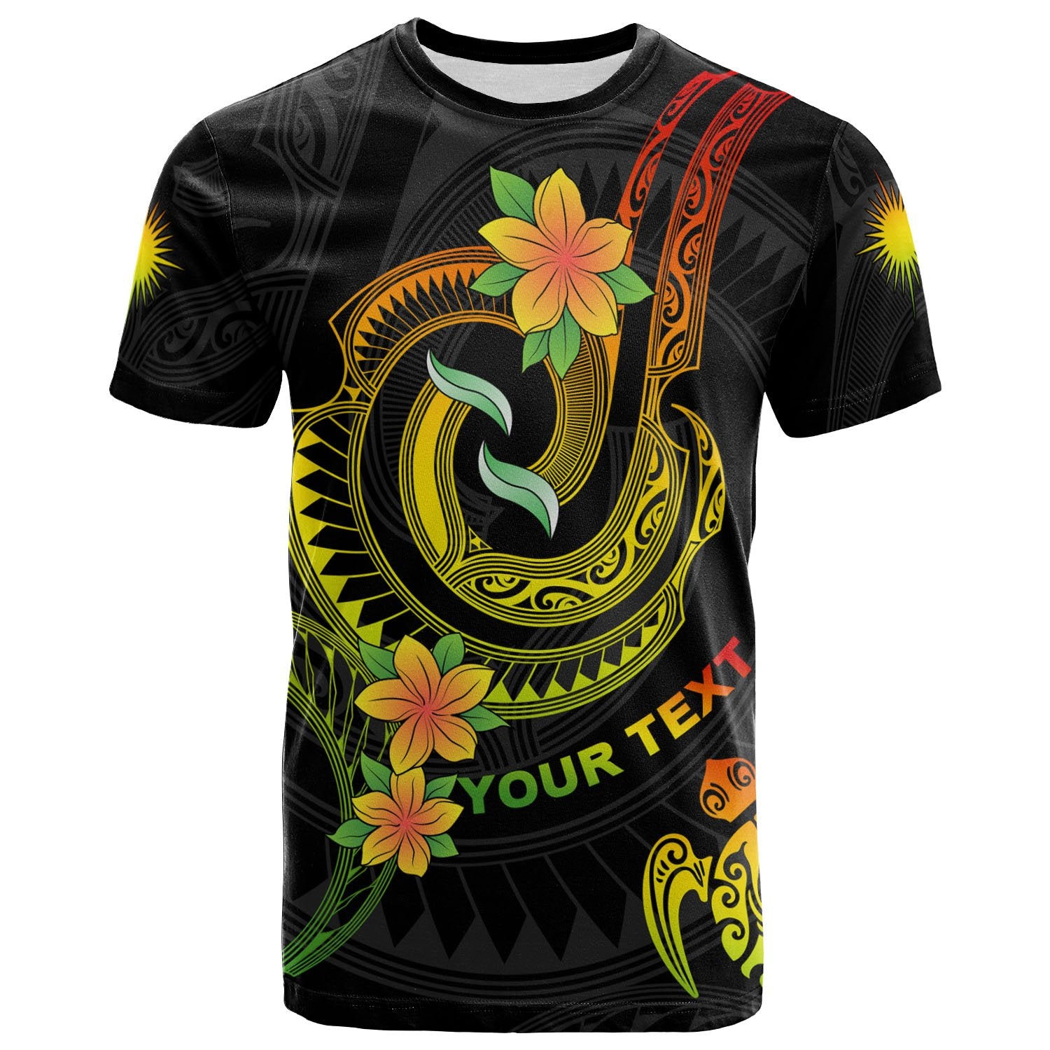 Marshall Islands Custom T Shirt Reggae Plumeria Flowers with Spiral Patterns Unisex Art - Polynesian Pride