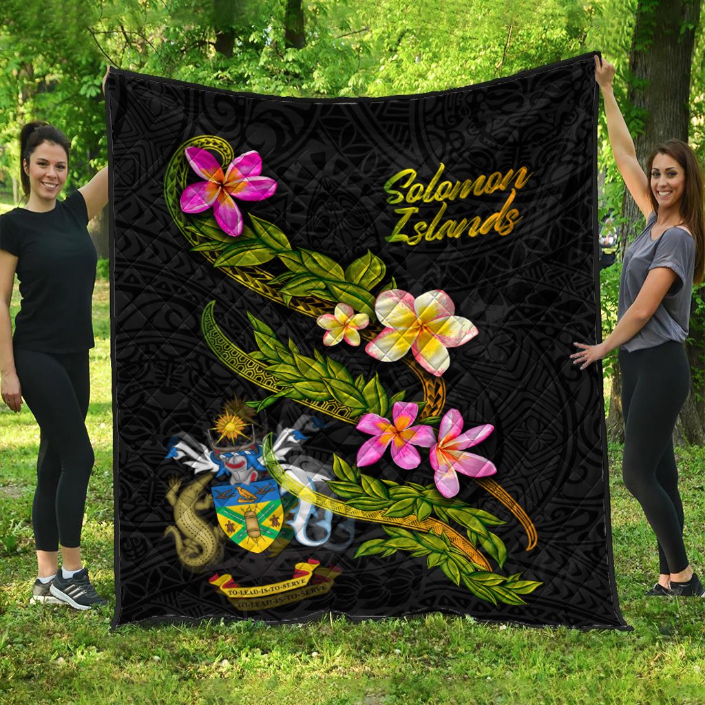 Solomon Islands Polynesian Quilt - Plumeria Tribal Black - Polynesian Pride