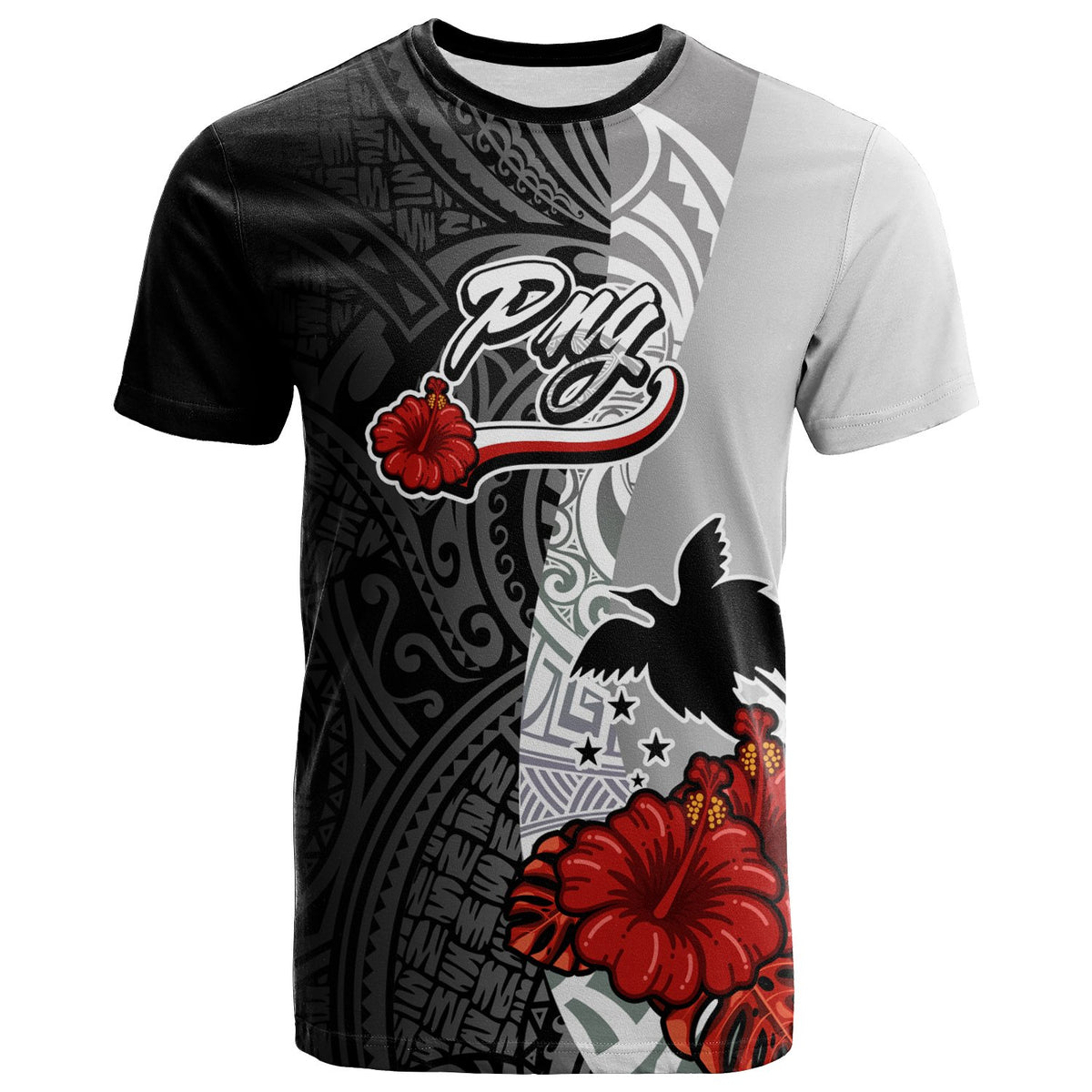 Papua New Guinea Polynesian T Shirt Coat Of Arms With Hibiscus White Unisex Art - Polynesian Pride