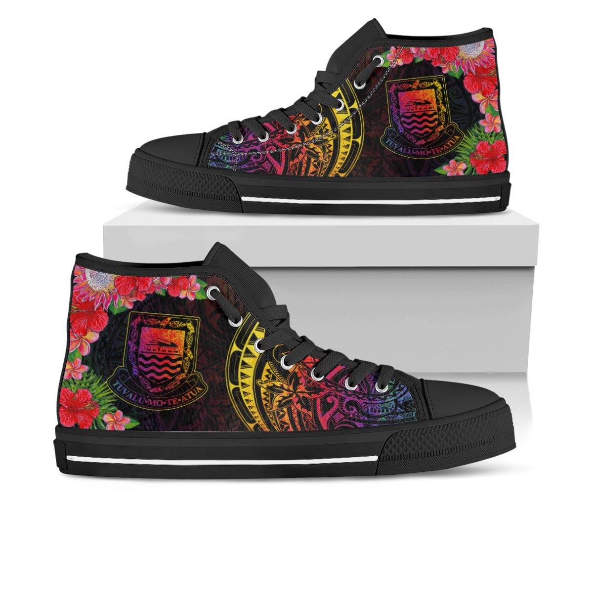 Tuvalu High Top Shoes - Tropical Hippie Style Unisex Black - Polynesian Pride