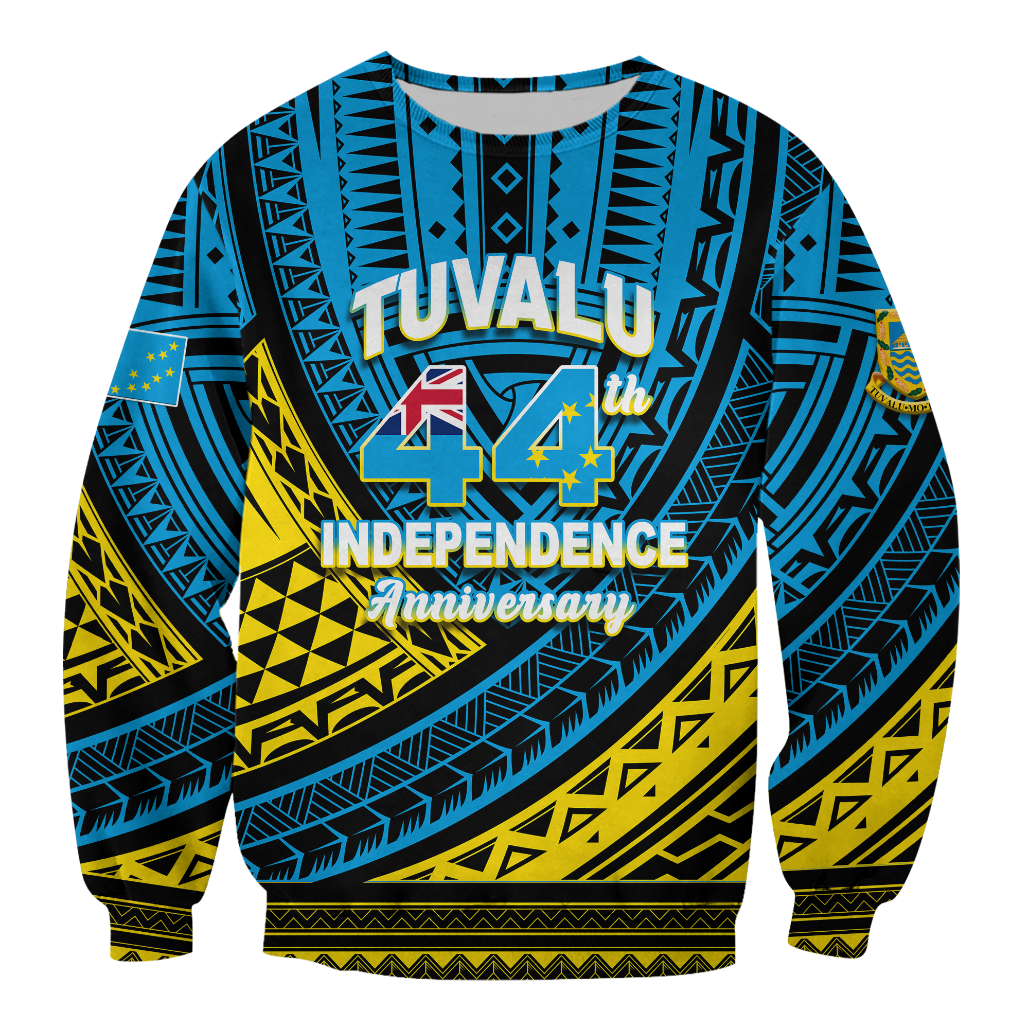 Tuvalu Sweatshirt 44th Independence Anniversary - Tribal Pattern - LT12 Unisex Blue - Polynesian Pride