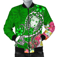 Fiji Men's Bomber Jacket - Turtle Plumeria (Green) - Polynesian Pride