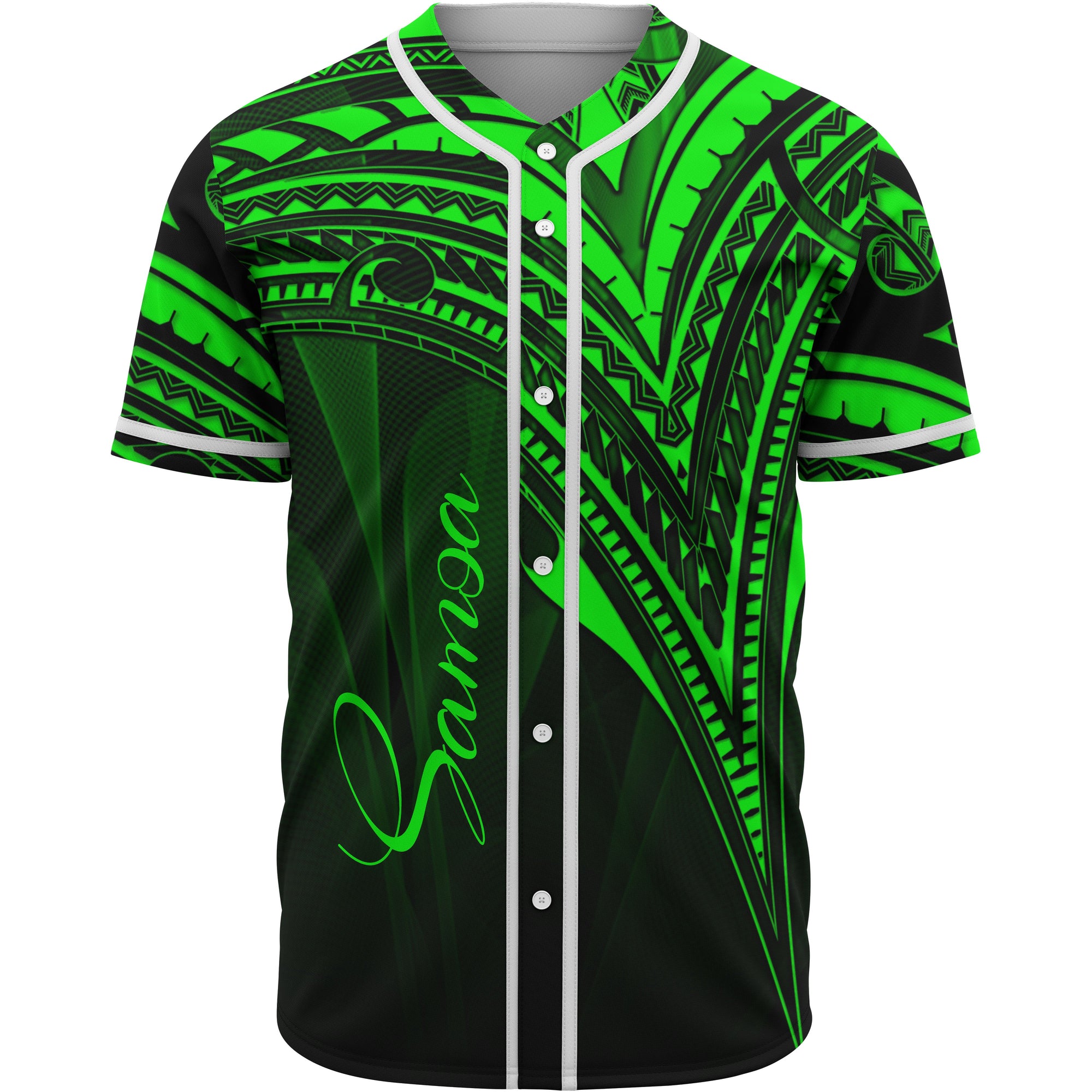 Samoa Baseball Shirt - Green Color Cross Style Unisex Black - Polynesian Pride