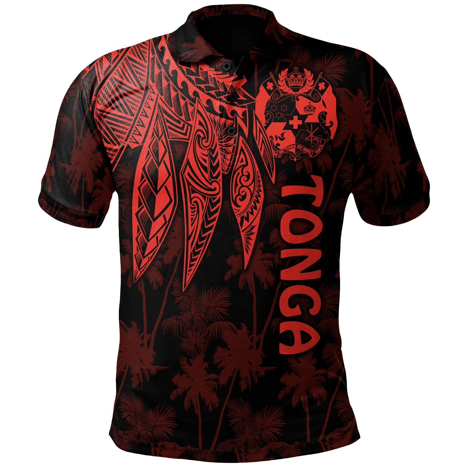 Tonga Polo Shirt Polynesian Wings (Red) Unisex Red - Polynesian Pride