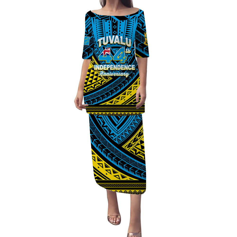 Tuvalu Puletasi Dress 44th Independence Anniversary - Tribal Pattern - LT12 Long Dress Blue - Polynesian Pride