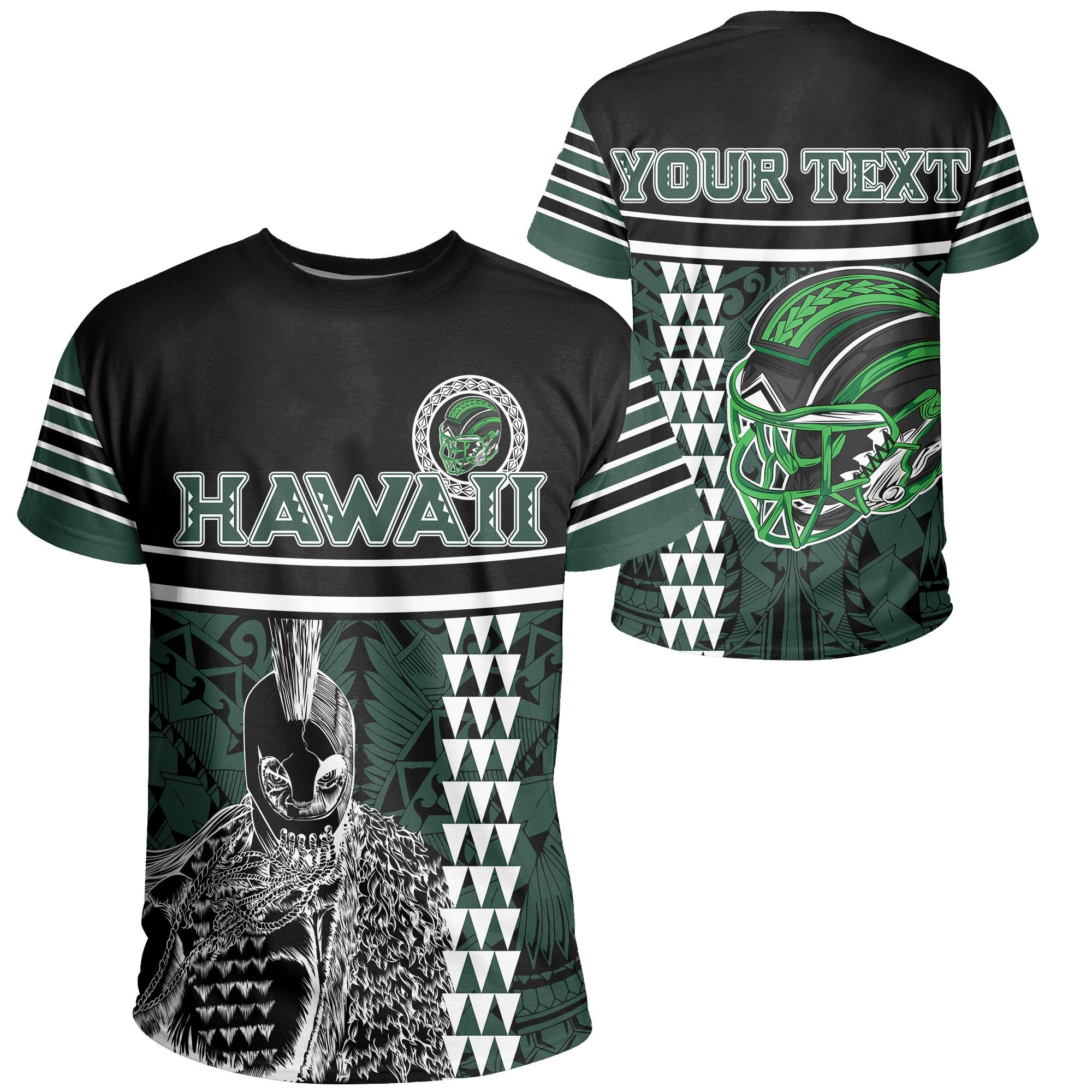 Custom Hawaii Kakau Polynesian Warrior Football T shirt AH Rainbow Style Unisex Green - Polynesian Pride