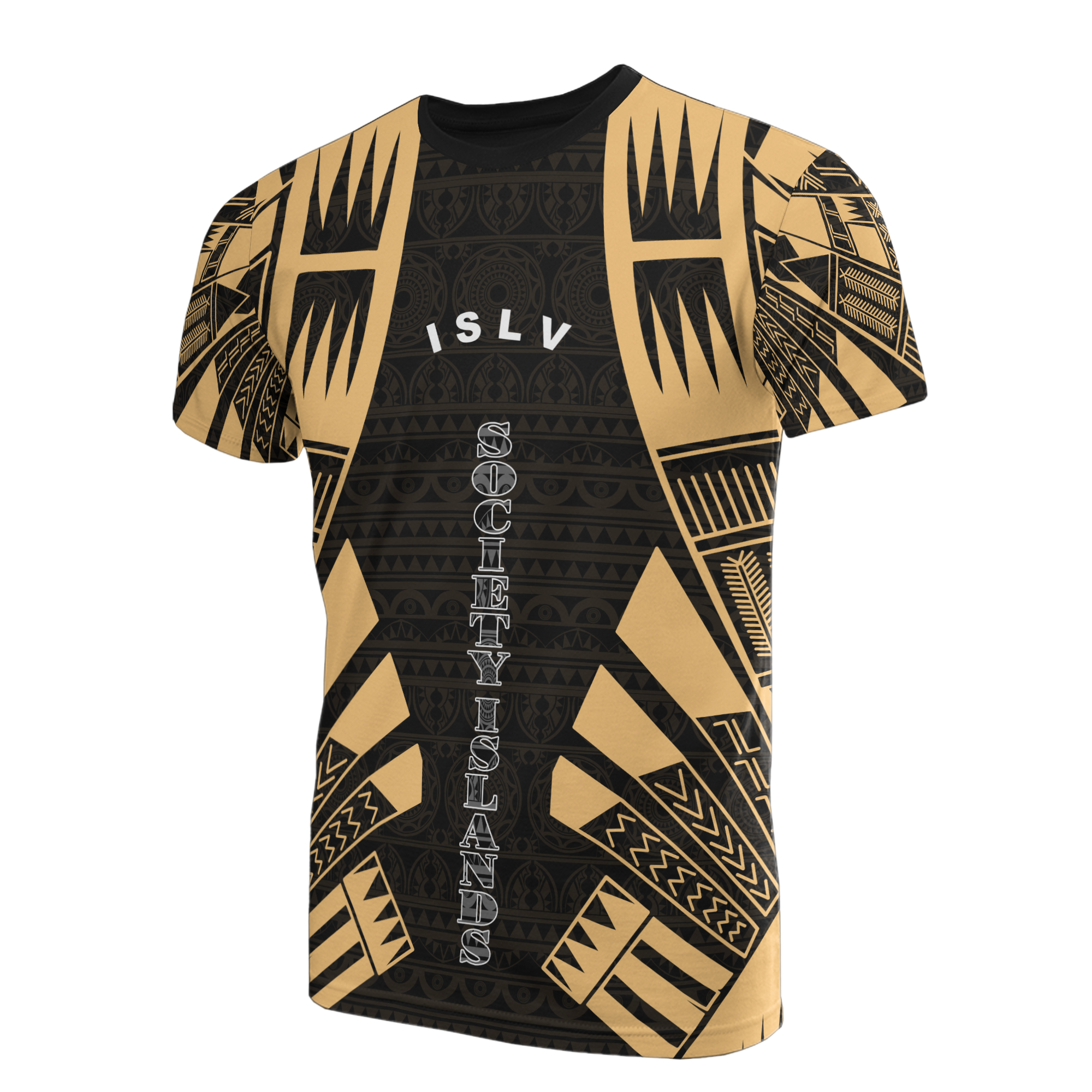 Society Islands T Shirt Society Islands Flag Polynesian Tattoo Gold Style Unisex Black-Gold - Polynesian Pride