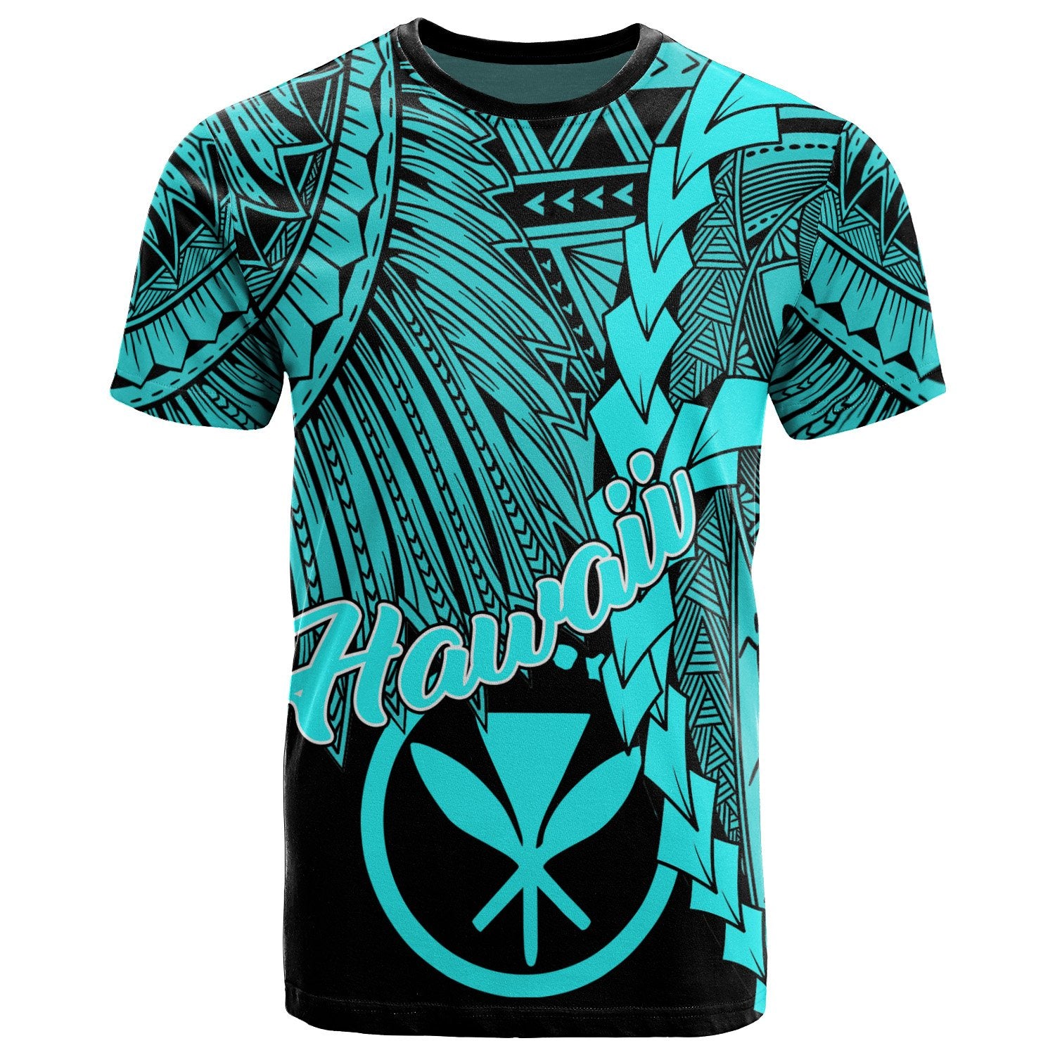 Hawaii Polynesian T Shirt Tribal Wave Tattoo Neon Blue Unisex Blue - Polynesian Pride