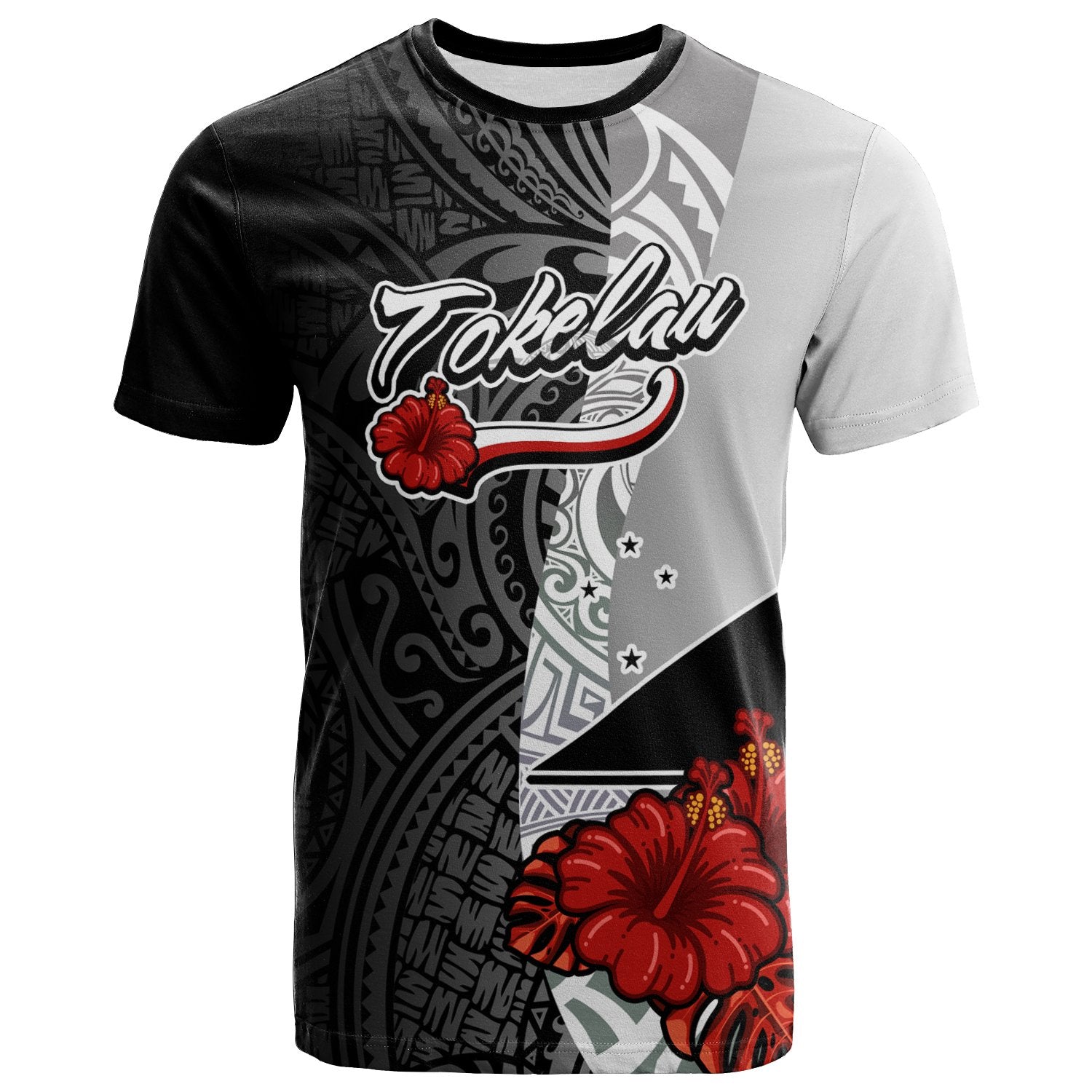 Tokelau Polynesian T Shirt Coat of Arms With Hibiscus White Unisex Art - Polynesian Pride