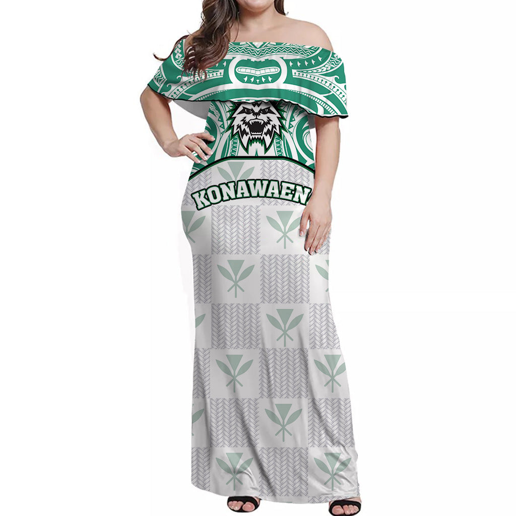 Hawaii Kanaka Konawaena High School Off Shoulder Long Dress - LT12 Long Dress White - Polynesian Pride