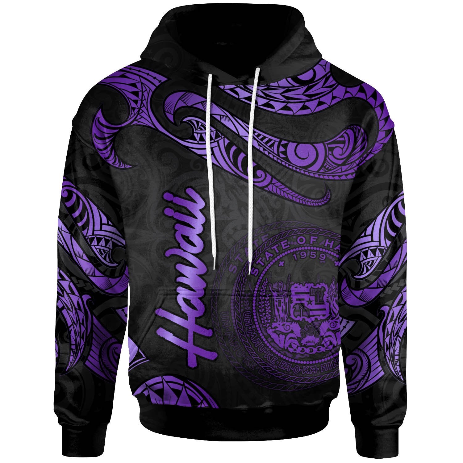 Hawaii Hoodie Polynesian Tattoo Purple Version Unisex Purple - Polynesian Pride