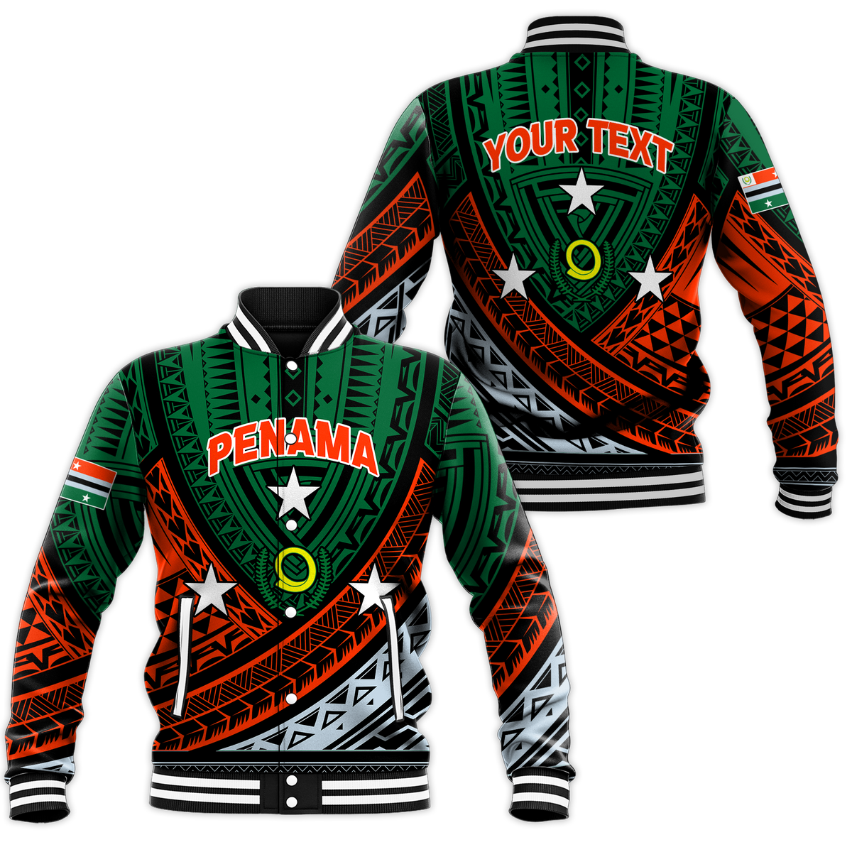(Custom Personalised) Vanuatu Penama Province Tribal Pattern Baseball Jacket - LT12 Unisex Green - Polynesian Pride