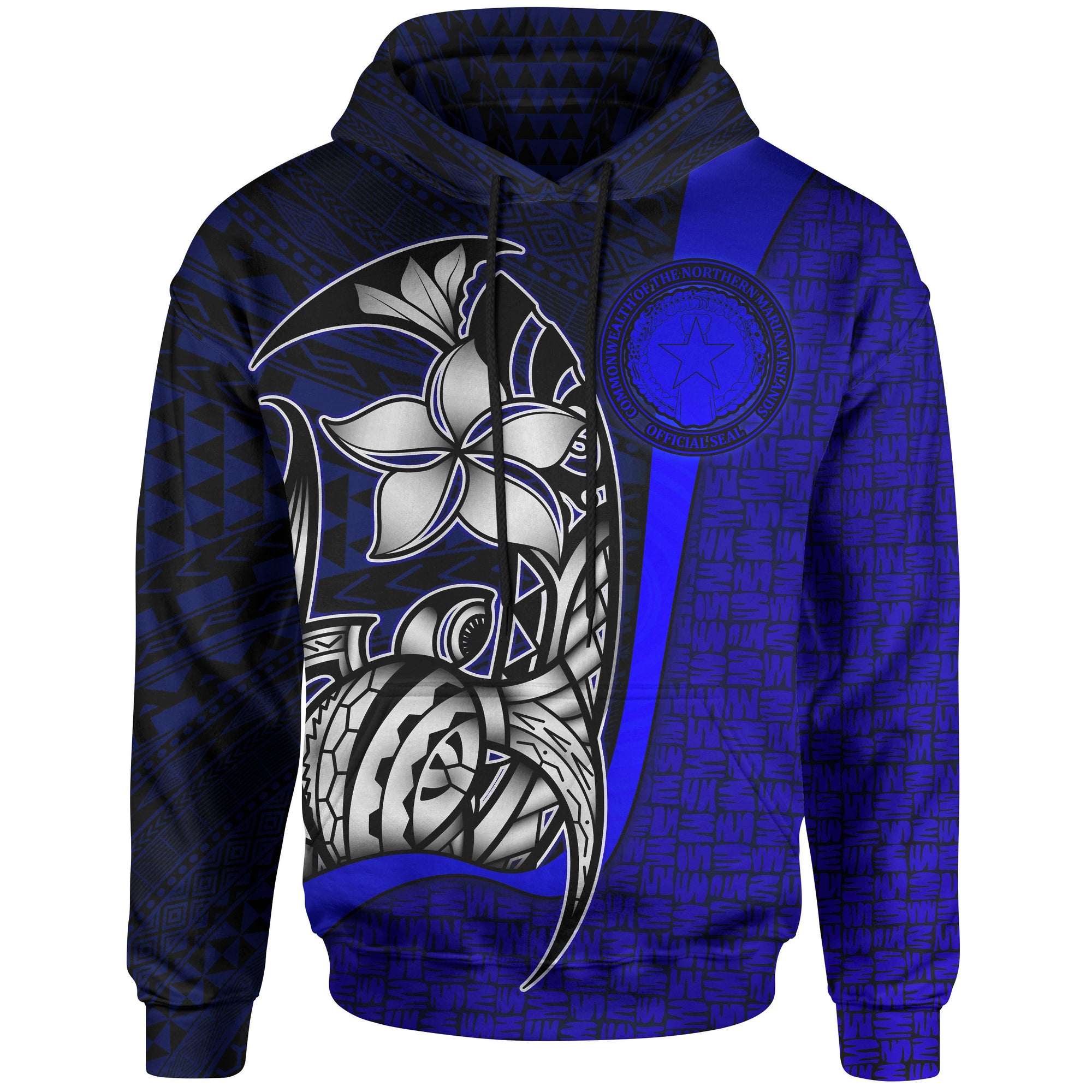 Northern Mariana Islands Polynesian Hoodie Blue Turtle with Hook Unisex BLUE - Polynesian Pride