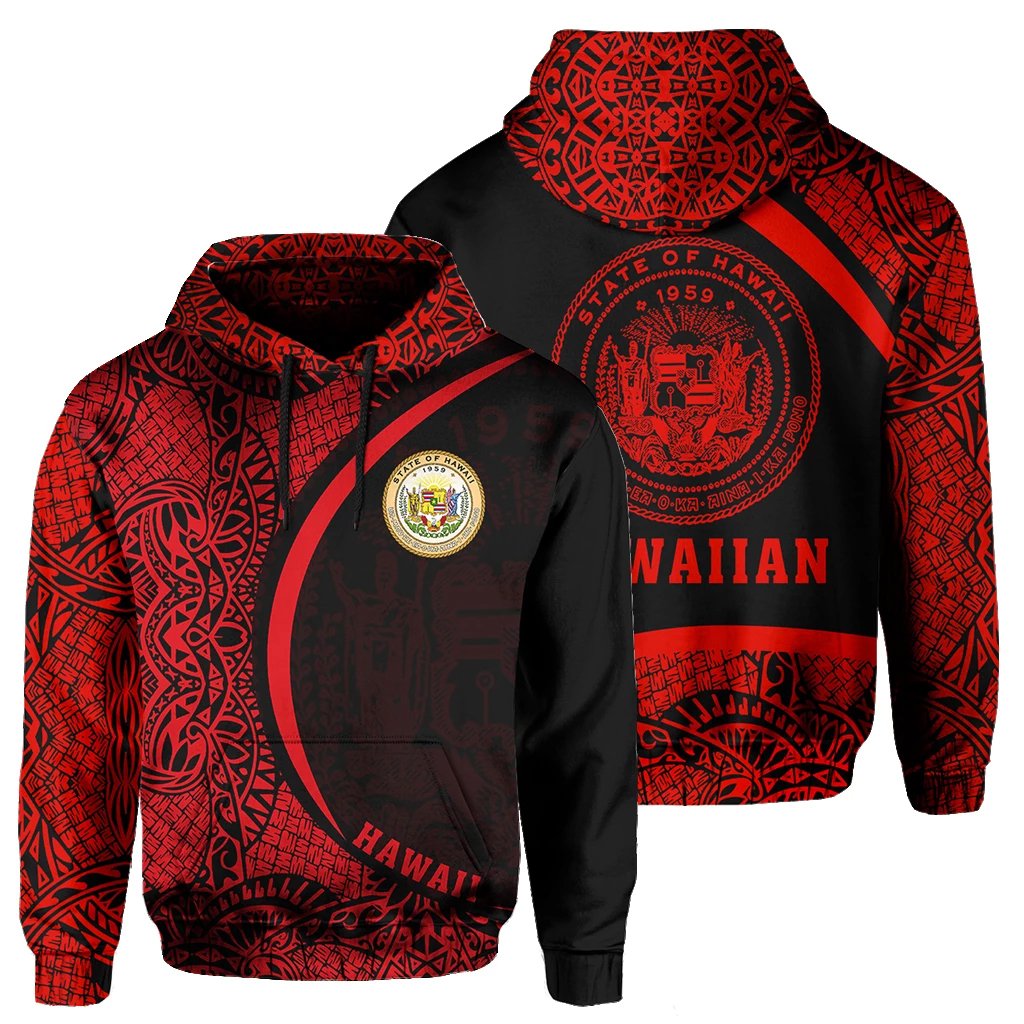 Hawaii Polynesian Hoodie Red Round Style Unisex Red - Polynesian Pride