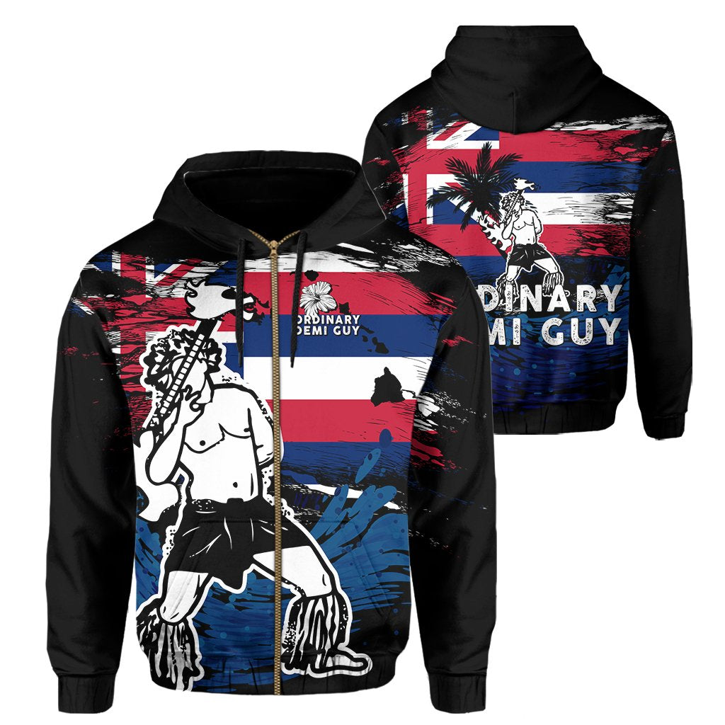 Hawaii Hoodie Ordinary Demi Guy Zip Hoodie Unisex Black - Polynesian Pride