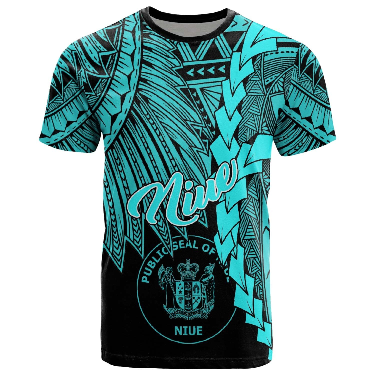 Niue Polynesian T Shirt Tribal Wave Tattoo Neon Blue Unisex Neon Blue - Polynesian Pride