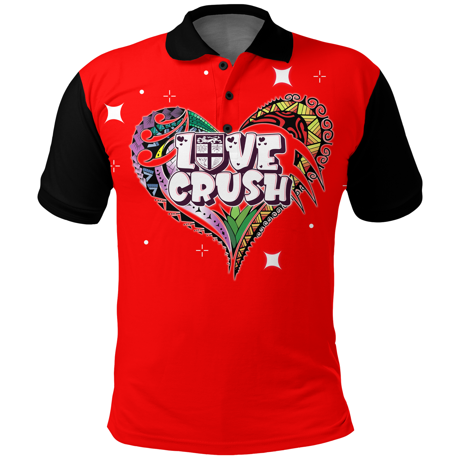 Fiji Valentine Couple Heart Polo Shirt LT2 RED - Polynesian Pride