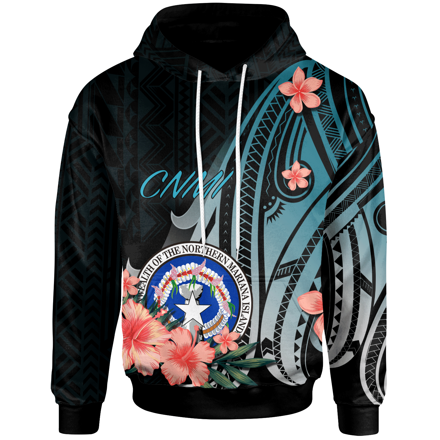 Northern Mariana Islands Hoodie Turquoise Polynesian Hibiscus Pattern Style Unisex Turquoise - Polynesian Pride