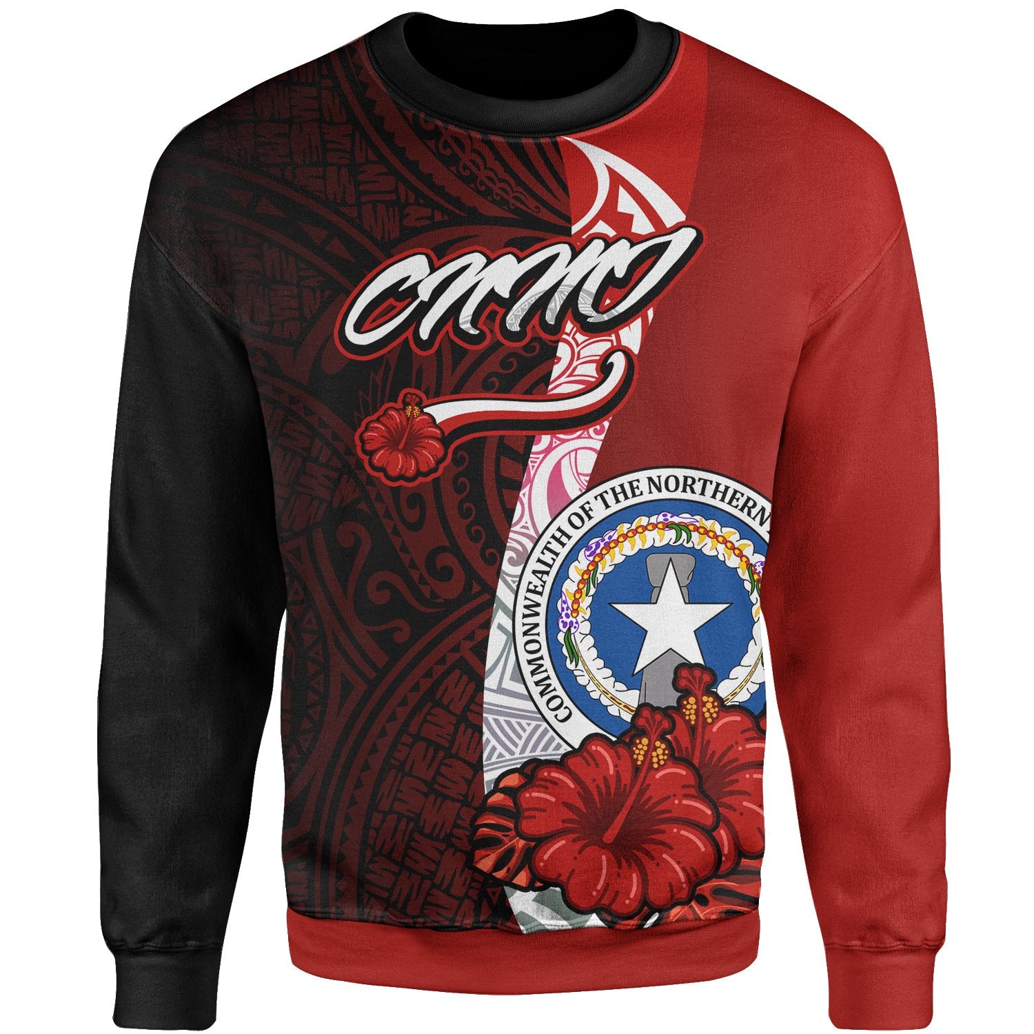 Northern Mariana Islands Polynesian Sweater - Coat Of Arm With Hibiscus Unisex Red - Polynesian Pride