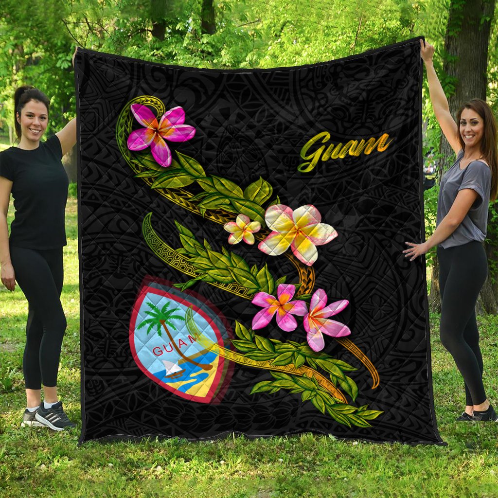 Guam Polynesian Quilt - Plumeria Tribal Black - Polynesian Pride