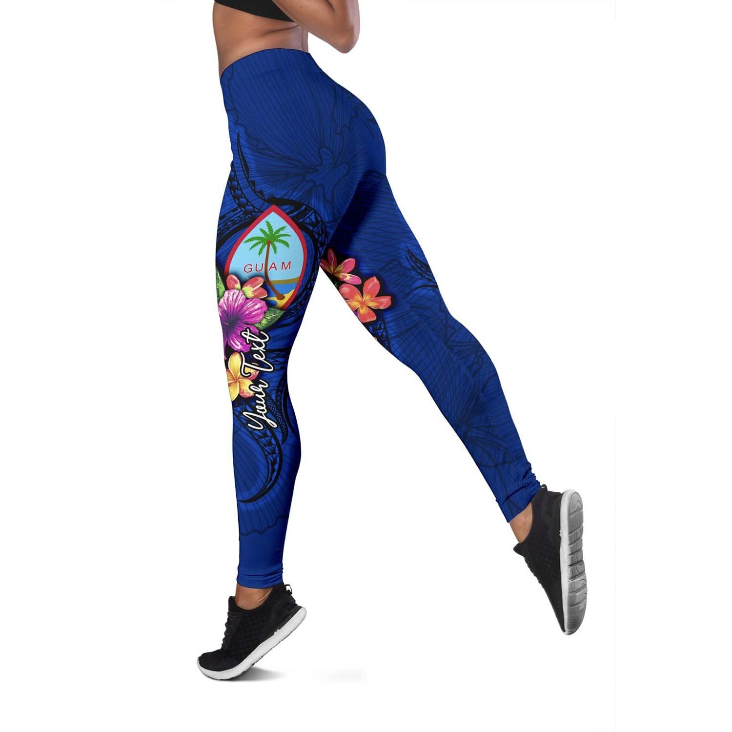 Guam Polynesian Custom Personalised Women's Leggings - Floral With Seal Blue Blue - Polynesian Pride