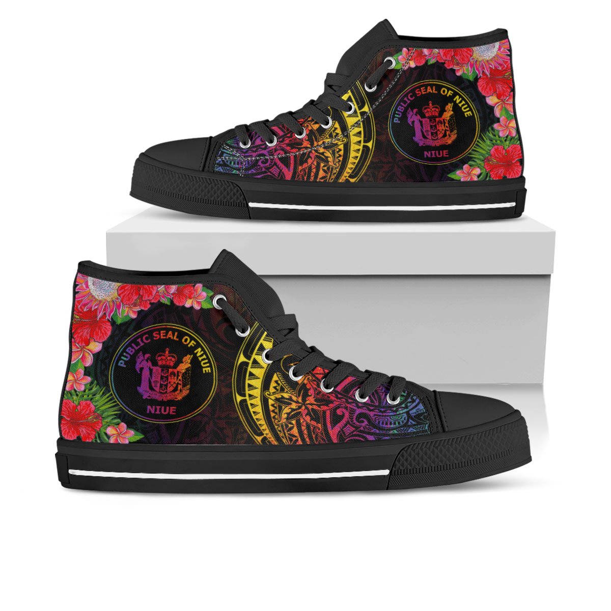 Niue High Top Shoes - Tropical Hippie Style Unisex Black - Polynesian Pride