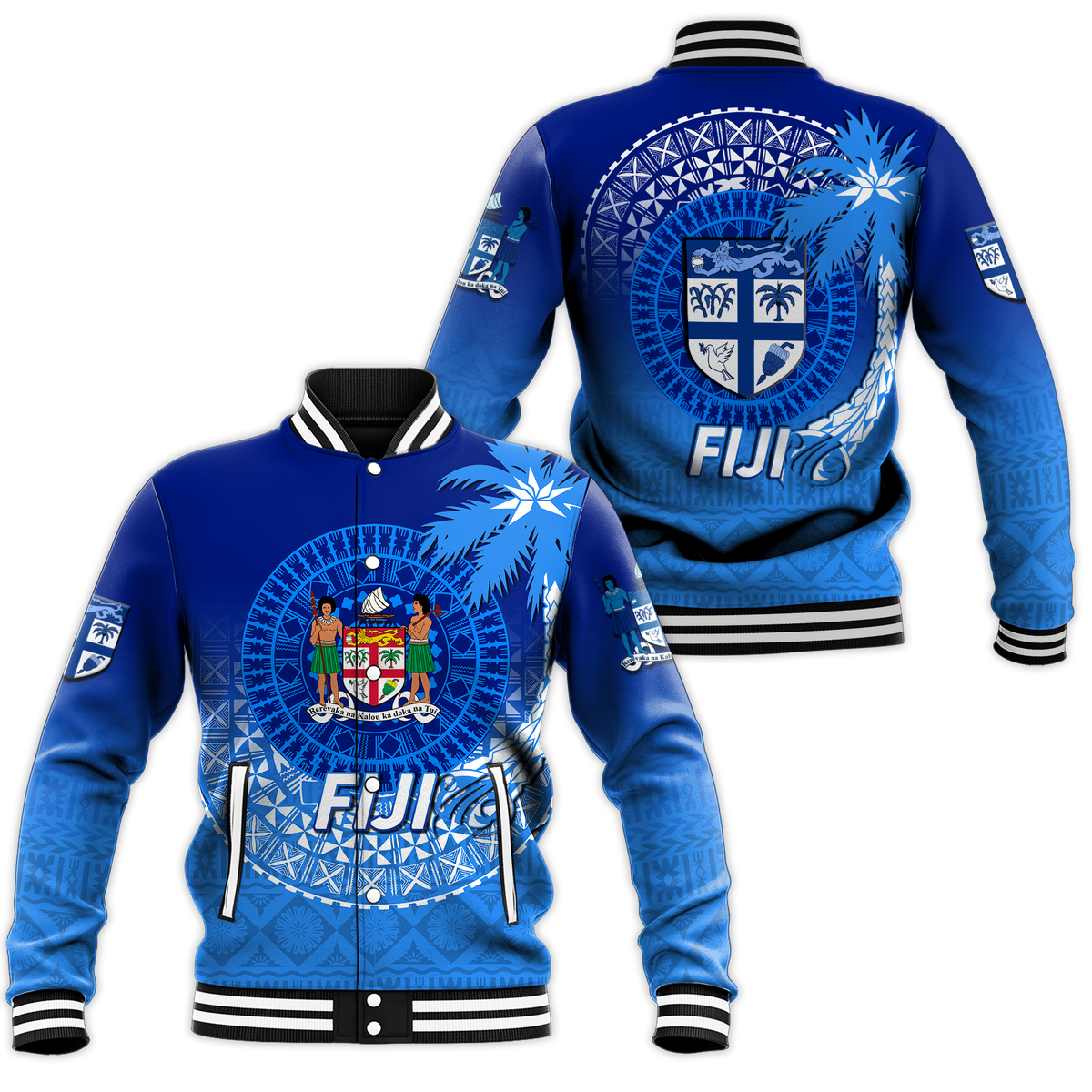 Fiji Tapa Tribal Coconut Tree Baseball Jacket - LT12 Unisex Blue - Polynesian Pride