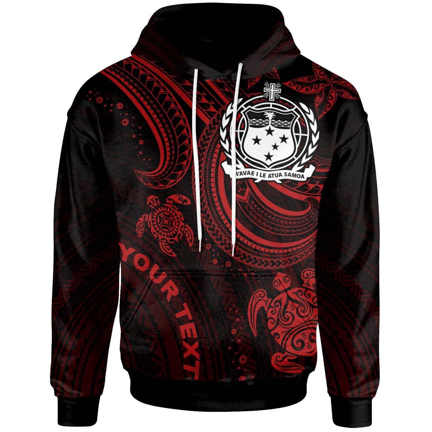 Samoa Custom Hoodie Red Turtle Unisex Red - Polynesian Pride