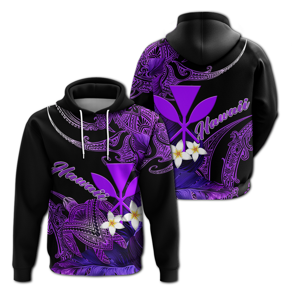 Hawaii Turtle With Plumeria Leaf Purple Hoodie LT12 Hoodie Black - Polynesian Pride