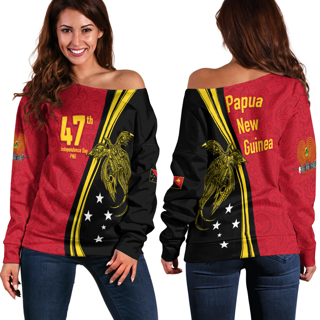 Papua New Guinea Independence Anniversary Polynesian Tribal Women Off Shoulder Sweater - LT12 Women Off Shoulder Sweater Black - Polynesian Pride
